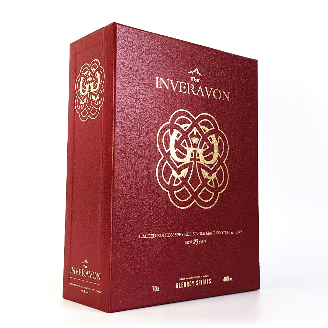 The Inveravon15-year-old Speyside Single Malt. Presentation gift box with two crystal Inveravon whisky glasses